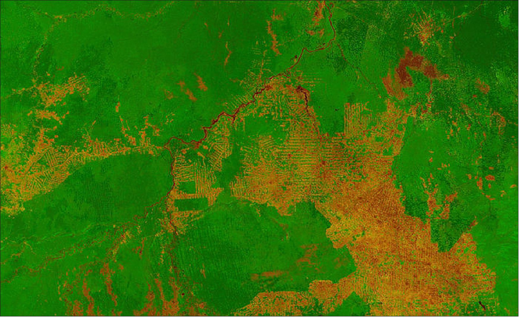 Figure 57: Deforestation in the state of Rondônia in western Brazil, as imaged by ESA's PROBA-V minisatellite (image credit: ESA, VITO)