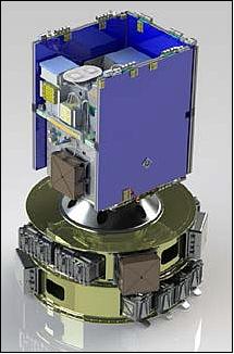 Figure 12: Photo of the ORS-3 launch configuration with STPSat-3 on top and the integrated payload stack at the bottom (image credit: AFRL)