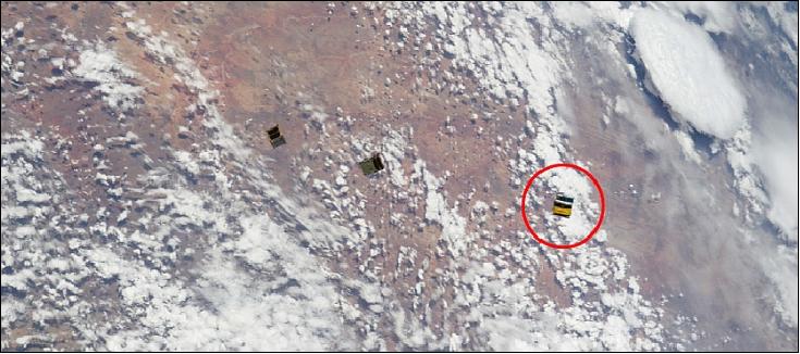 Figure 8: Photo of the CubeSats (Pico Dragon) shortly after deployment from the ISS on Nov. 19, 2013 (image credit: NASA, JAXA, VNSC)