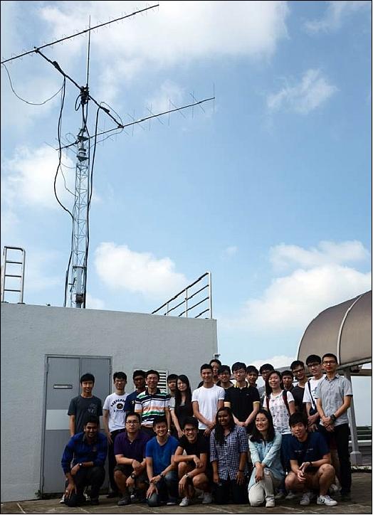 Figure 2: Photo of the NTU ground station with the students involved in the VELOX-PII project (image credit: K.S. Low, NTU)