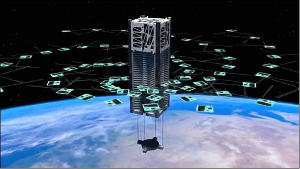 Figure 7: Artist's view of the KickSat nanosatellite on orbit during deployment of the Sprite ChipSats (image credit: Cornell University) 11)