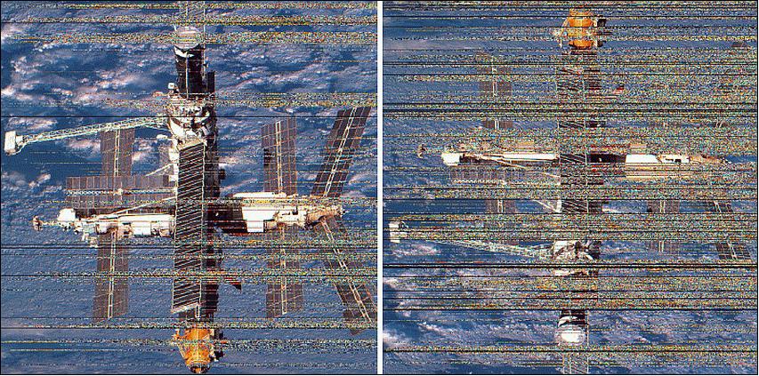 Figure 6: Targeting system experimental results; at left is the ISS image at 30º, at right is the image of 15º elevation (image credit: NPK-SPP)