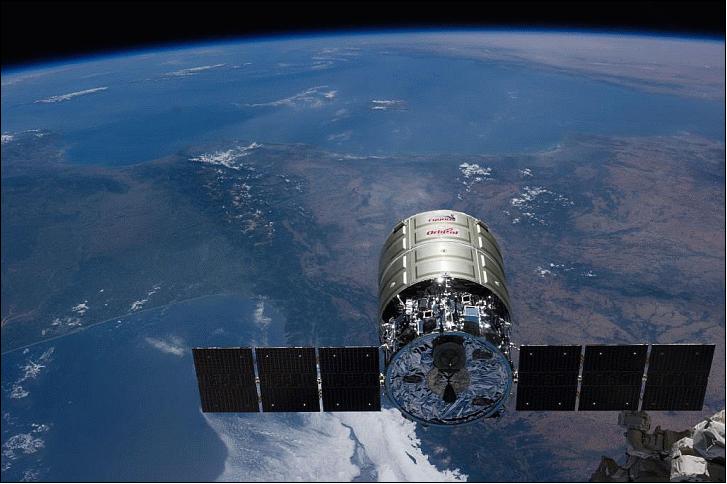 Figure 4: The Cygnus Orb-2 spacecraft ‘Janice Voss’ departed ISS at 10:40 GMT on Aug. 15, 2014 (image credit: NASA TV, Ref. 8)