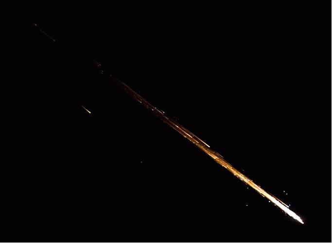 Figure 3: Image of the Cygnus spacecraft reentry into Earth's atmosphere on August 17, 2014 (image credit: NASA/ESA/Alexander Gerst)