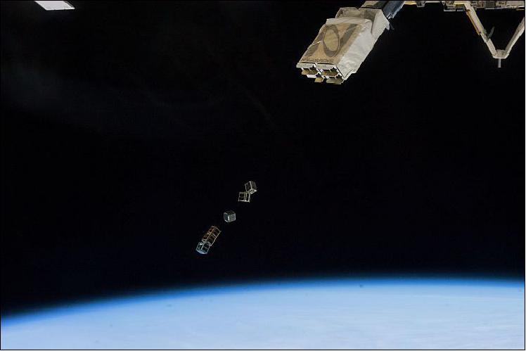 Figure 15: Photo of the deployment of LituanicaSat-1 and other CubeSats from the JEM/Kibo module of the ISS (image credit: NASA)