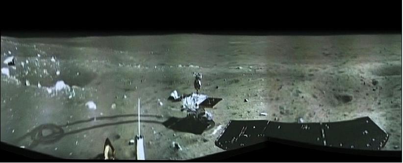 Figure 9: Portion of 1st panorama around Chang'e-3 landing site after China's Yutu rover drove onto the Moon's surface on Dec. 15, 2013 (image credit: CNSA, CCTV)