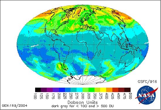 Figure 11: Nimbus-7/TOMS total ozone distribution, May 6, 1993 (image credit: NASA)