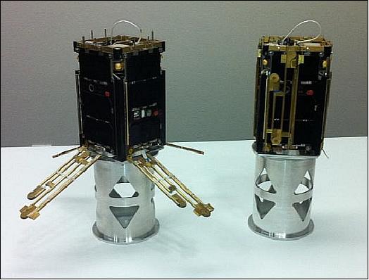 Figure 11: Photo of the two DICE 1.5U nanosatellites prior to launch (image credit: USU/SDL)