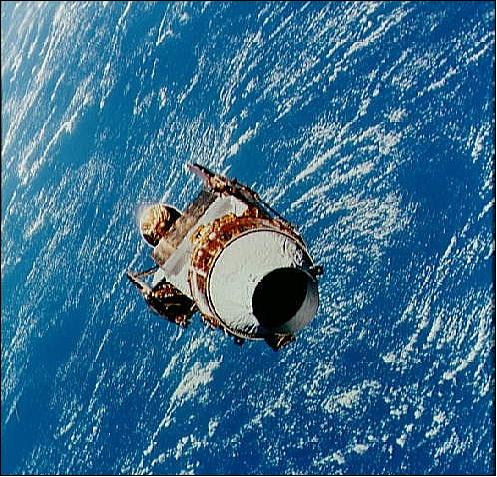 Figure 5: Photo of the ACTS/TOS spacecraft with ocean background after release from the Shuttle Discovery (image credit: NASA)