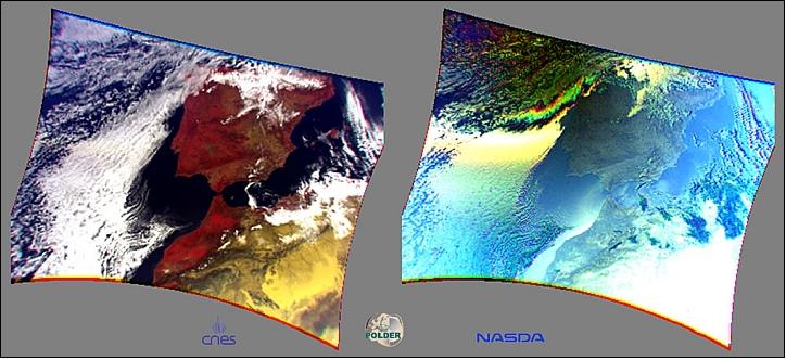 Figure 18: First natural- and polarized-light images acquired by POLDER 2 on Feb. 1, 2003 showing Spain & North Africa (image credit: JAXA)