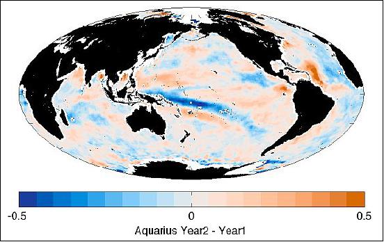 Figure 9: Difference maps between the two yearly maps in Figure 8; Year 2 – Year 1 (image credit: NASA)