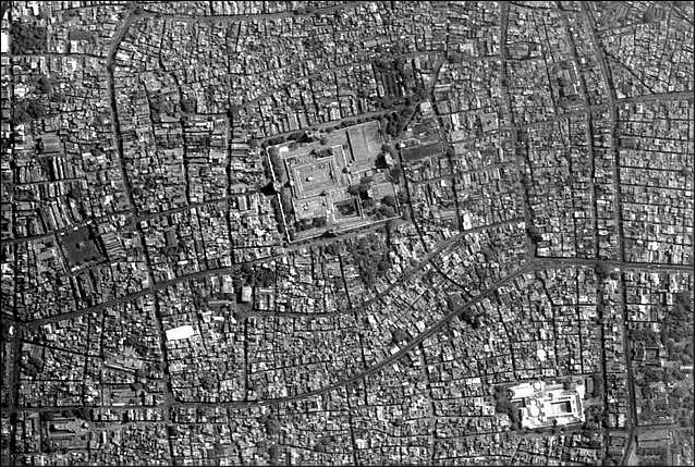 Figure 4: An image of Madurai city, including the famous Meenakshi temple, was observed by CartoSat-2B on July 21, 2010 (image credit: ISRO)