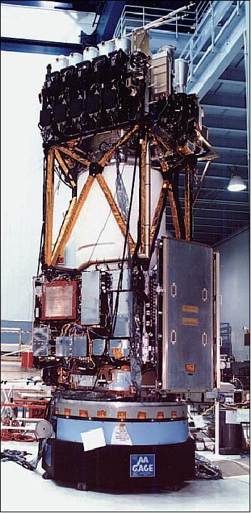 Figure 8: Photo of the MSX spacecraft with the instrument section at the top (image credit: JHU/APL)