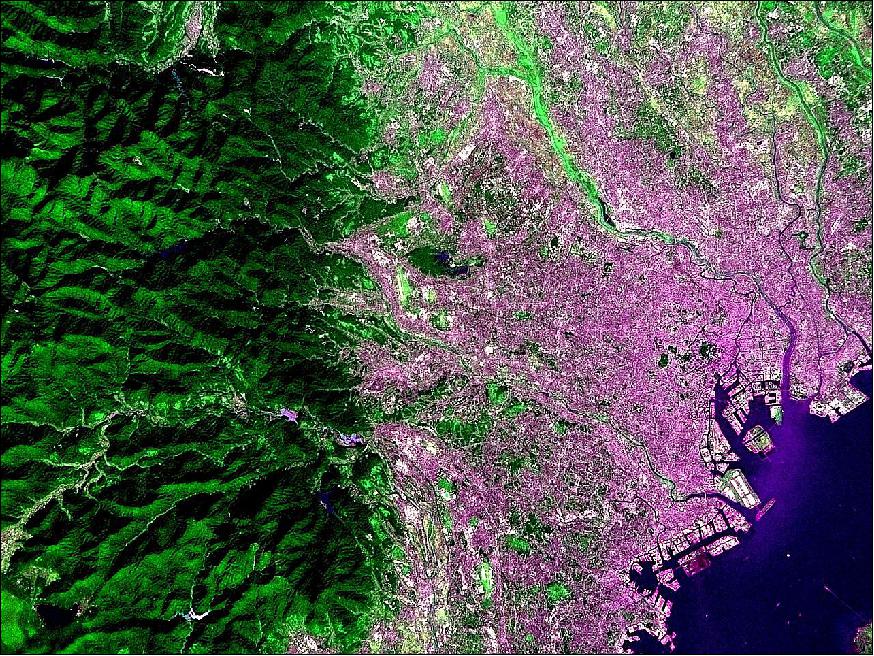Figure 10: Photo of the Tokyo urban region, acquired on Oct. 17, 2014 by the MCAN of the Hodoyoshi-3 microsatellite (image credit: UT, NESTRA)