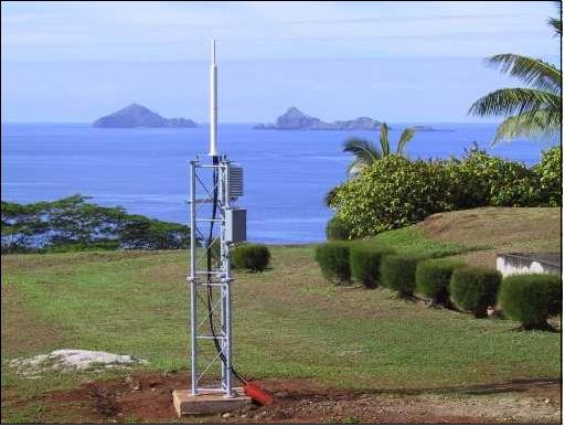 Figure 3: Illustration of a DORIS antenna at a ground beacon site (image credit: CNES)