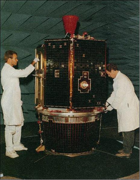 Figure 6: The spacecraft, on top of its adapter, being tested at NRL's anechoic chamber (image credit: NRL)