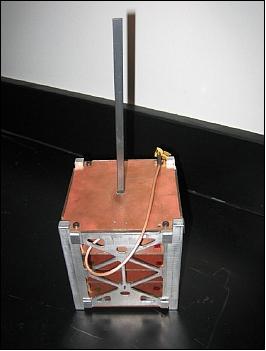 Figure 8: Photo of the spacecraft showing both antennas (image credit: COSGC)