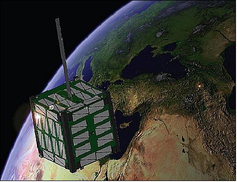 Figure 1: Artist's view of the Hermes CubeSat in orbit (image credit: COSGC)
