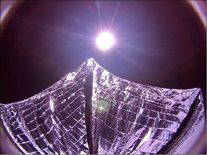 Figure 14: First image of the deployed solar sail of the LightSail-A mission (image credit: The Planetary Society)