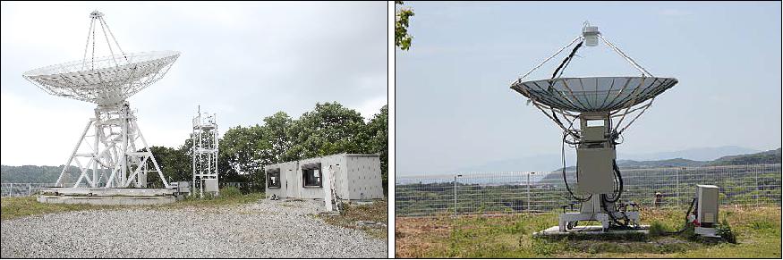 Figure 17: Wakayama ground station with 12 m antenna (left, X-band) and 3 m antenna (right, S-band), image credit: Wakayama University