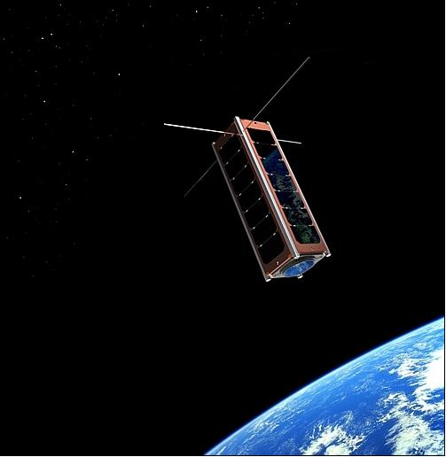 Figure 1: Artist's rendition of the UKube-1 nanosatellite in orbit (image credit: UKSA, ClydeSpace) 11)
