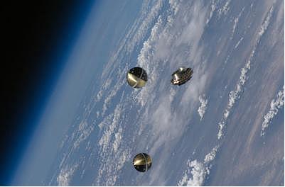 Figure 4: The ANDE-2 spacecraft, Castor and Pollux, shortly after deployment from Space Shuttle Endeavour (image credit: NASA)