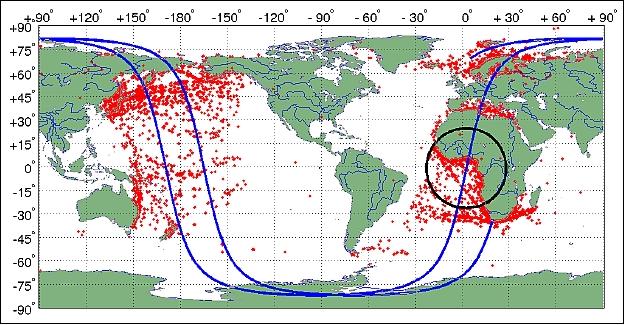 Figure 12: AIS data from second and third AprizeSat-3 orbits (image credit: SpaceQuest, Ref. 4)