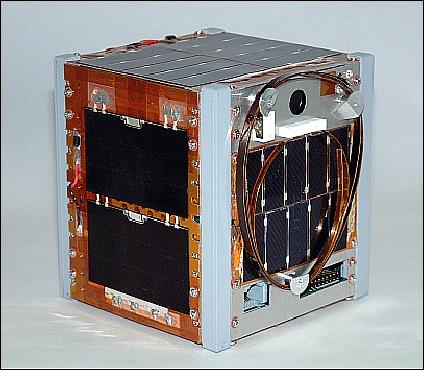 Figure 7: Photo of the XI-V CubeSat with stowed antennas in launch configuration (image credit: ISSL)