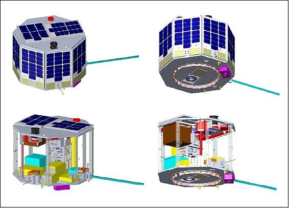 Figure 1: Various views of the HiakaSat microsatellite (image credit: HU/HSFL)