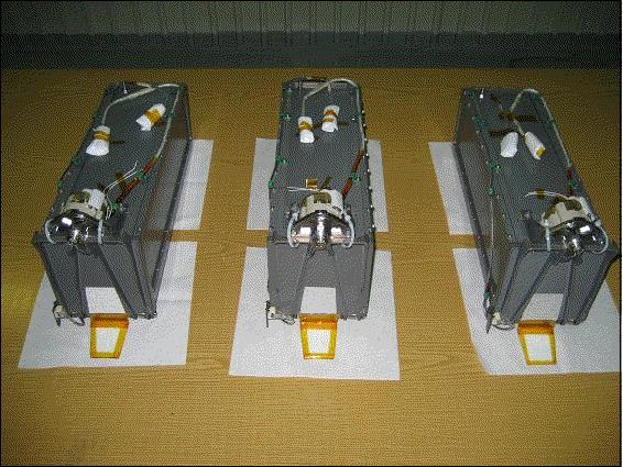 Figure 1: Illustration of the three P-PODs for the seven CubeSats (image credit: CalPoly)