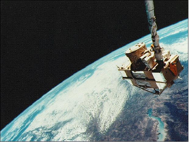 Figure 17: CRISTA-SPAS payload deployment on the RMS arm of Atlantis (image credit: NASA)