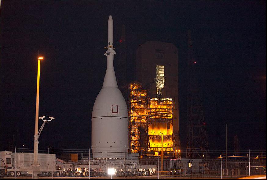 Figure 11: On Nov. 12, 2014, the Orion-EFT-1 spacecraft arrived at Space Launch Complex 37 at Cape Canaveral Air Force Station to complete its 22 mile move from the agency's Kennedy Space Center in Florida (image credit: NASA, Kim Shiflett) 34)