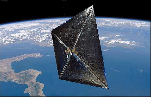 Figure 7: Artist's view of the deployed NanoSail-D configuration (image credit: NASA)