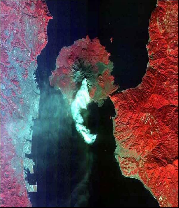 Figure 9: Kagoshima City and Sakurajima volcano eruption, Japan taken on Dec. 3, 1999 (image credit: SaTReC/KAIST)