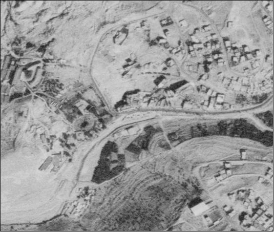 Figure 6: An extract from KVR-1000 image of Petra, Jordan; the digitized ground resolution is 1.5 m; the scene covers an area of 840 m x 700 m (image credit: HUT, Finland)