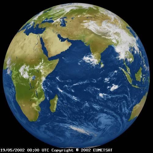 Figure 2: Earth view from Meteosat-5 at 63o E longitude for IODC services (image credit: EUMETSAT)