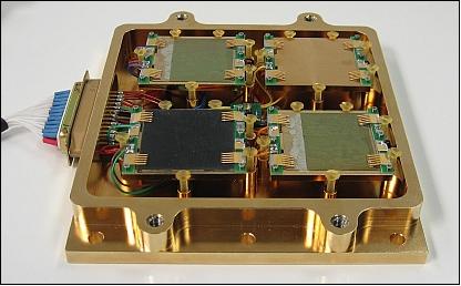 Figure 8: MidSTAR-1 Heat Dissipation Test Module with High Emittance (black) and Low Emittance (gold) reference plates as well as two VED devices fully integrated (image credit: Eclipse Energy Systems)