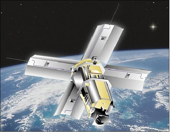Figure 1: Artist's rendition of the MTI satellite in orbit (image credit: LANL, SNL)
