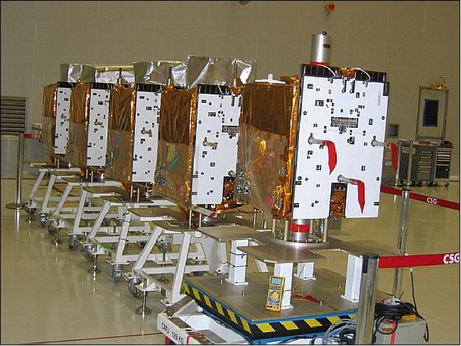 Figure 4: Photo of Myriade series spacecraft showing PARASOL and the 4 Essaim satellites (image credit: CNES, Astrium)