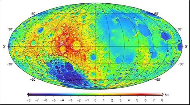 Figure 12: Topography of the moon from the Chang’E-1 laser altimeter data (image credit: SHAO/CAS, Wuhan University)