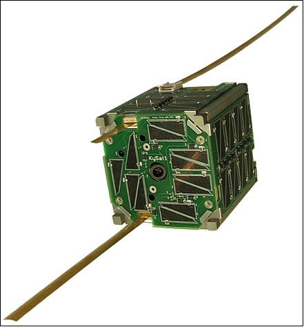 Figure 1: Illustration of the KySat-1 CubeSat with deployed antennas (image credit: Kentucky Space)