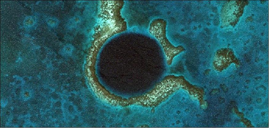 Figure 10: The Great Blue Hole - off the coast of Belize, Caribbean Sea - was observed by Ikonos-2 on Dec. 8 2012 (image credit: GeoEye) 21)