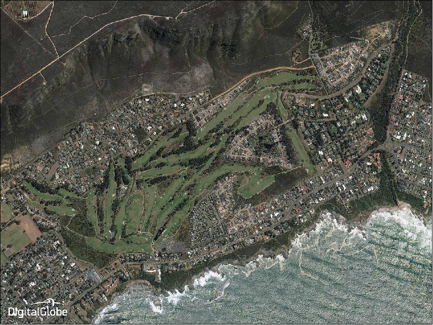 Figure 8: An image of Hermanus,a township of ~30,000 inhabitants in South Africa, was acquired by Ikonos on December 17, 2014 (image credit: DigitalGlobe)