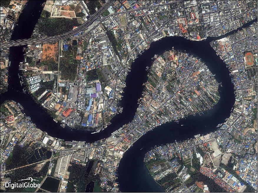 Figure 7: The Tha Chin River snakes through Sumut Sakhon City of Thailand; Ikonos acquired this image on Dec. 20, 2014 (image credit: DigitalGlobe)