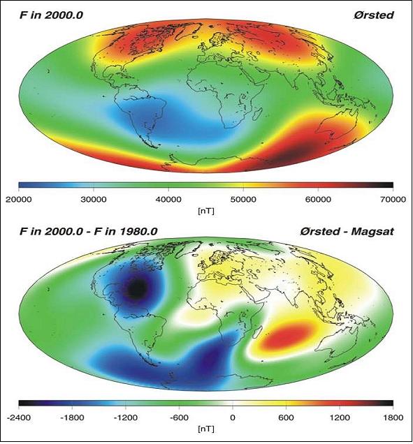 Figure 12: Illustration of the geomagnetic field of two periods: 2000 and 1980 (image credit: DRSI) 32)