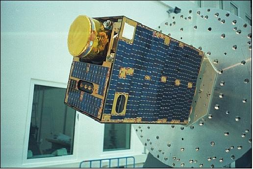 Figure 3: The Ørsted satellite mounted for vibration tests (photo: Per L. Thomsen)