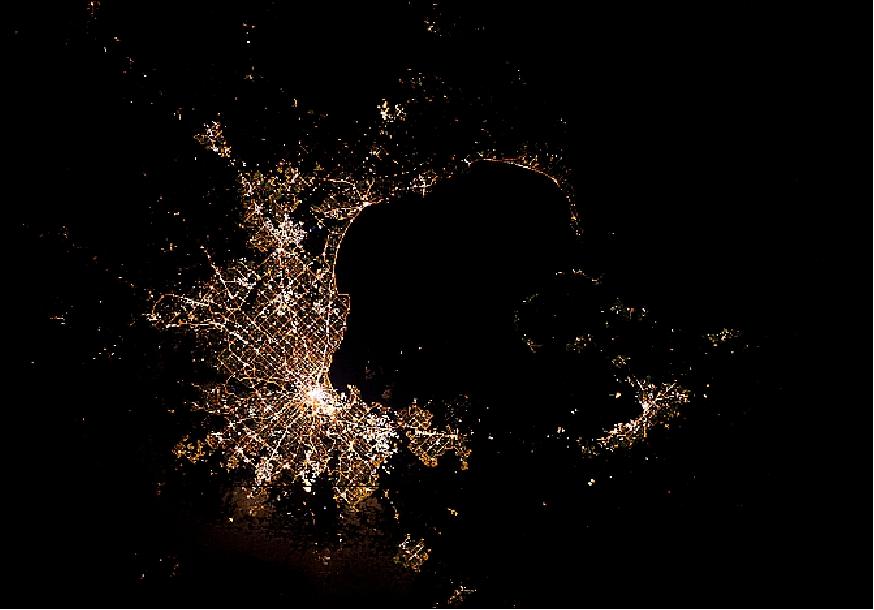 Figure 12: Melbourne, Australia, at night taken by ESA astronaut André Kuipers in April 2012 from the ISS with the NightPod camera tracking aid (image credit: ESA, NASA)