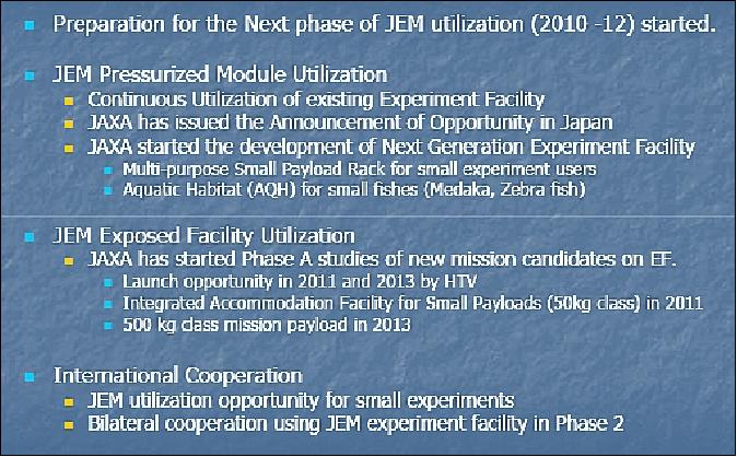 Figure 21: JEM Utilization Phase 2 (2010-2012), image credit: JAXA