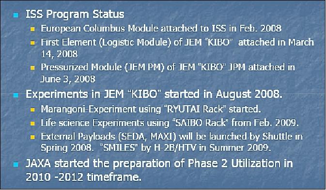 Figure 18: ISS/JEM program status as of late 2008 (image credit: JAXA)