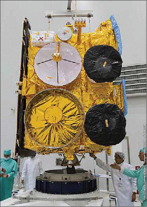 Figure 5: Photo of INSAT-3D in clean room at the launch center of Arianespace (image credit: ISRO)